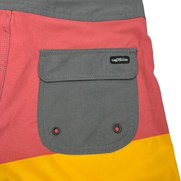 NWT Flag nor Fail Mens Board Shorts Colorblock Salmon/Gray/Golden Yellow Size 33 - Picture 7 of 13